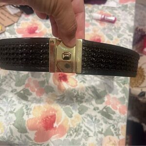 Club Monaco Black and Gold Belt with Woven Pattern